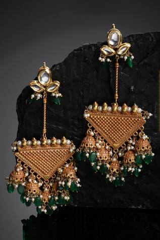 Dugran By Dugristyle Kundan Embellished Triangular Drop Earrings