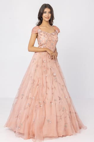 Sartoriale Floral Embroidered Silk Organza Gown