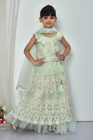 Banana Bee Floral Bouquet Lucknowi Embroidered Lehenga Set