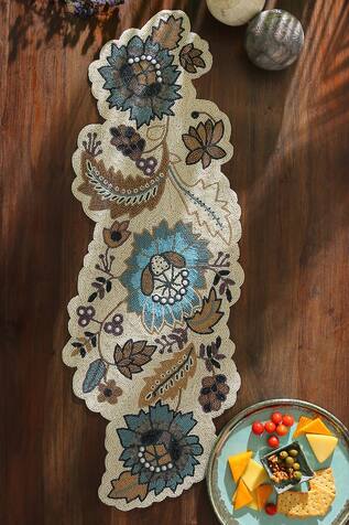Amoli Concepts Floral Pattern Hand Beaded Table Runner