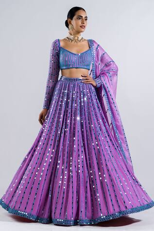 Vvani by Vani Vats Linear Drop Hand Cut Mirror Work Lehenga Set