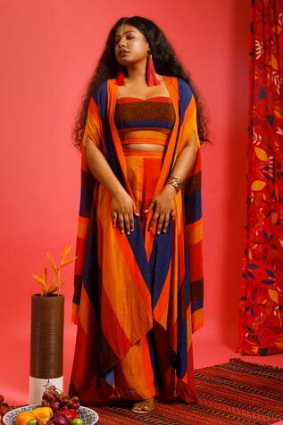 Shristi Chetani Striped Cape With Pant Set