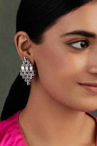 House Of Tuhina Falak Teer Mirror Embellished Earrings