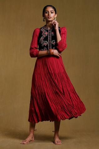 Ritu Kumar Crinkled Dress With Embroidered Jacket