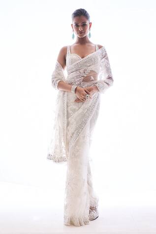 Seema Gujral Floral Applique Work Saree With Blouse