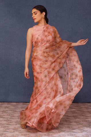 Chokhi Chorri Amina Moroccan Tile Print Saree With Blouse