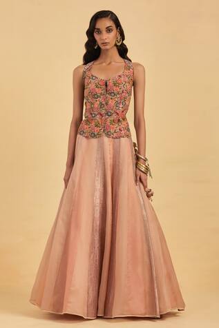 AUM by Asit and Ashima Floral Embroidered Corset With Skirt