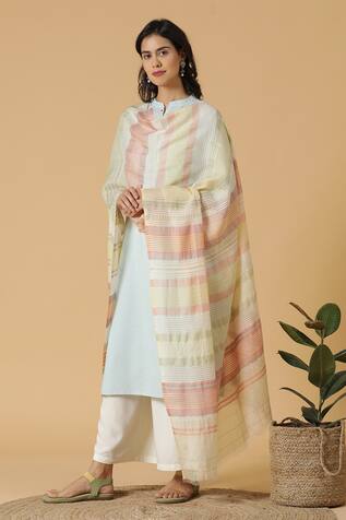 Shingora Multi Striped Frayed Hem Dupatta
