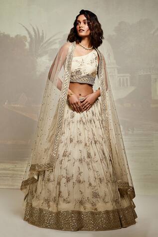 Basanti - Kapde Aur Koffee Floral Zari Embroidered Lehenga Set