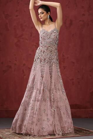 Minaki Floral & Linear Embroidered Gown