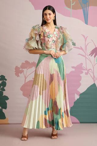 Pankaj & Nidhi Malt Pleated Ruffle Dress