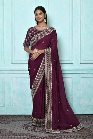 Nazaakat by Samara Singh Pearl Hand Embroidered Saree With Blouse