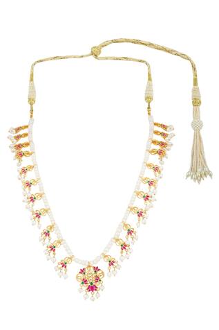 Zariin Enamelled Lotus Drops Pearl Necklace