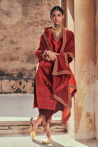 Taisha Embroidered Pure Silk Velvet Dhoti Pant