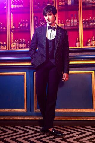 Kora By Nilesh Mitesh Geometric Embellished Tuxedo Suit Set