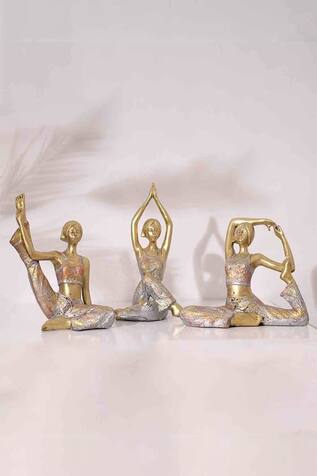 Resin Yoga Lady Sculpture - Set of 3