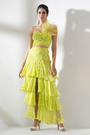 Amrta Sorrento 3D Flower Applique Top & Tiered Skirt Set