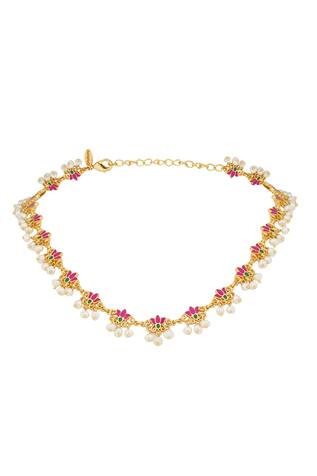 Zariin Enamelled Lotus Silk Delicate Collar Necklace