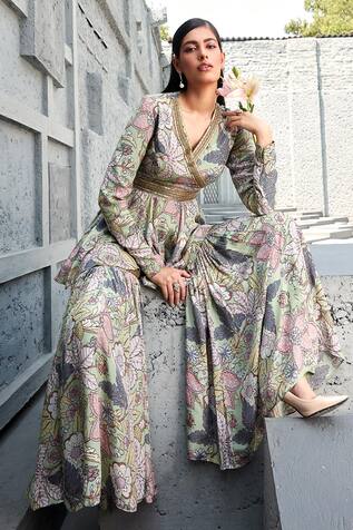 Ranian Vintage Floral Print Kurta With Gharara