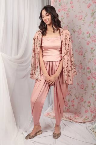HOUSE OF TA-YA Floral Print Jacket Dhoti Pant Set