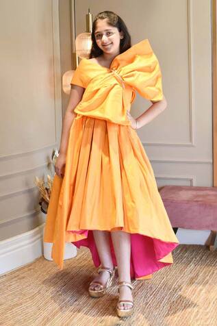 Fayon Kids Off Shoulder Taffeta Asymmetric Dress