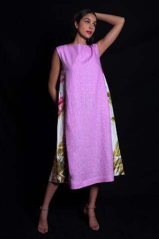 Seesa Linen Broken Flower Print Dress