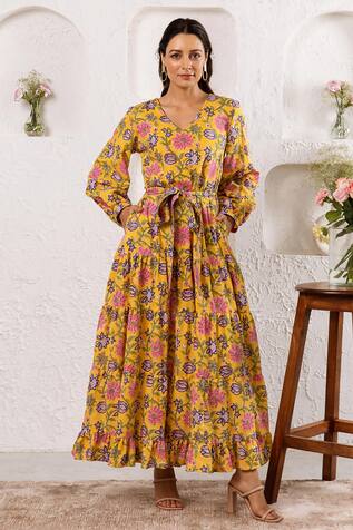 Rivaaj Clothing Cotton Garden Print Maxi Dress