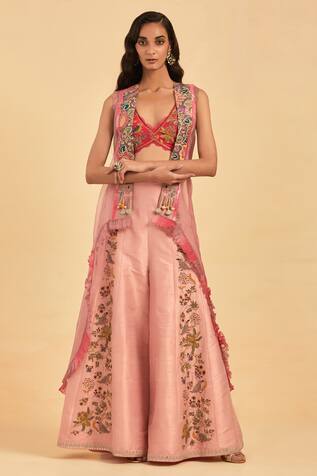 AUM by Asit and Ashima Sheer Placement Embroidered Cape Sharara Set