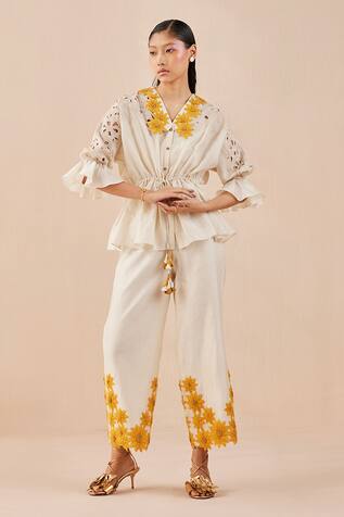 Chandrima Sunflower Applique Kimono Blouse