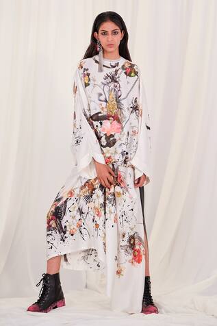Anamika Khanna Flower & Ostrich Print Top With Skirt