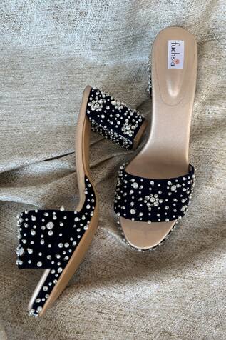 Fuchsia Velvet Embellished Block Heels