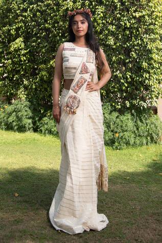 Soniya G Embroidered Pallu Pre-Draped Saree With Blouse