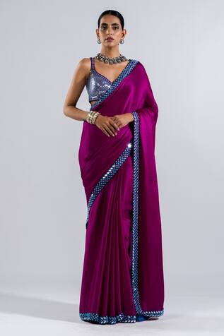 Vvani by Vani Vats Satin Chiffon Saree With Embellished Blouse