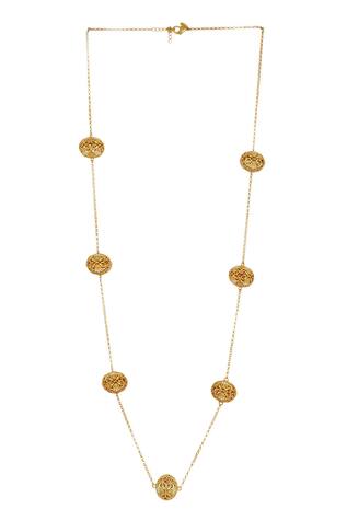 Zariin Enamelled Lotus Globe Motif Long Necklace