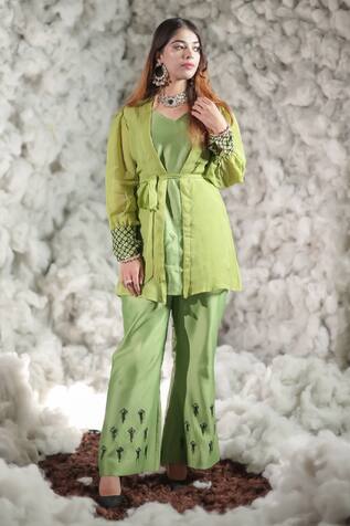 Negra Elegante Organza Puff Sleeve Jacket & Pant Set