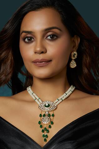 joules by radhika Embellished Antique Polki Necklace Set