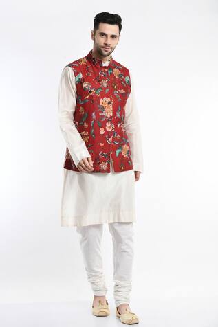 Samant Chauhan Floral Print Bundi & Kurta Set