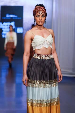 Anand Kabra Color Block Skirt & Bustier Set