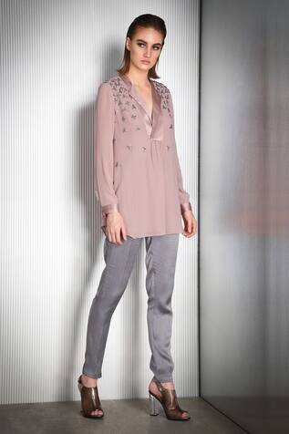 Rohit Gandhi + Rahul Khanna Lapel Collar Embellished Top