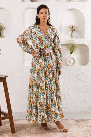 Rivaaj Clothing Cotton Botanic Pattern Maxi Dress