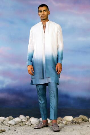 Rohit Gandhi + Rahul Khanna Jade Ombre Bundi & Kurta Set