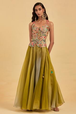 AUM by Asit and Ashima Paisley & Floral Embroidered Corset With Skirt