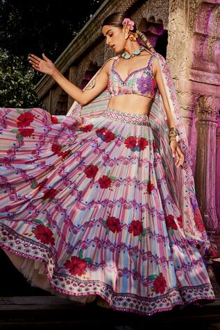 Awigna Kaashi Chevron Print Lehenga Set