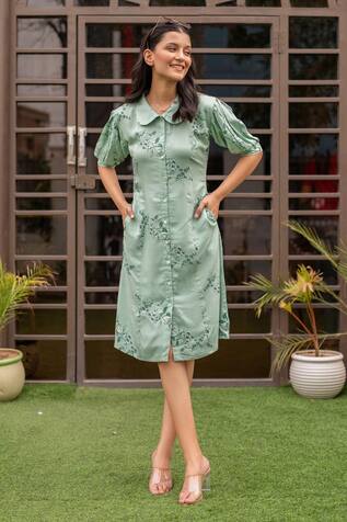 B'Infinite Flower & Fern Print Shirt Dress