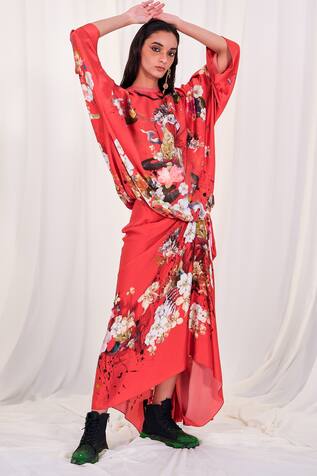 Anamika Khanna Flower & Ostrich Print Top & Skirt Set