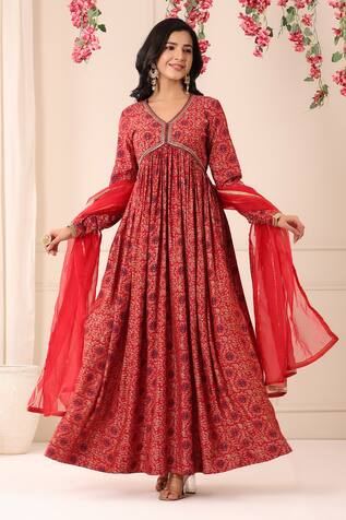 Bairaas Printed Long Anarkali With Organza Dupatta
