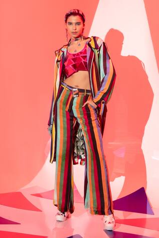 Eshaa Amiin Stripe Print Jacket