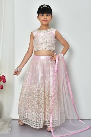 Banana Bee Sequin Geometric Cluster Embellished Lehenga Set