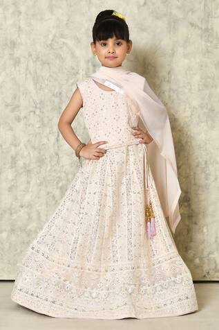 Banana Bee Pastel Chikan Embroidered Lehenga Set