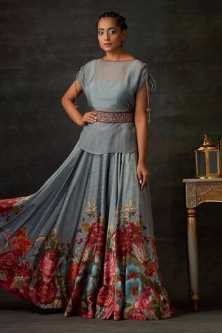 Shilpi Gupta Floral Print Flared Skirt Set